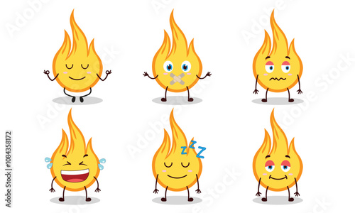 funny fire cartoon with various expressions design illustration