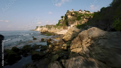 fpv drone aerial view view of the coast of the sea in bali