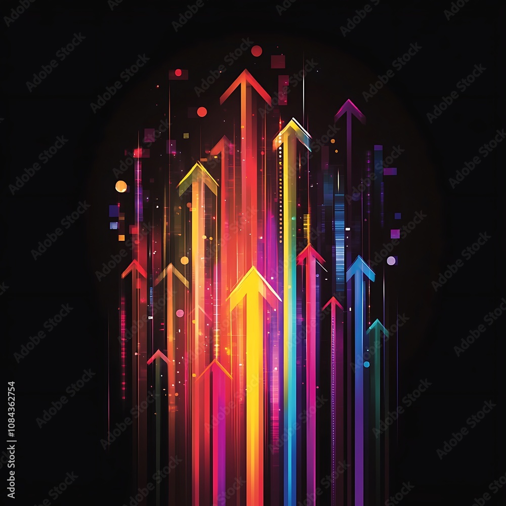 Fototapeta premium Arrows in vivid colors pointing upwards, a symbol of ambition.