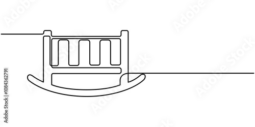 Continuous Line Drawing of Baby Crib Icon. Hand Drawn Symbol Vector Illustration. baby cot bassinet, Baby cot for newborns one line art. Continuous line drawing of childhood, safety, protection, crib