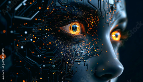 Obraz na płótnie Artificial intelligence concept, ai eye, robot, android, futuristic background w salonie