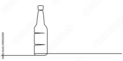 Beer bottle. Icon with reflection on white background. continuous one line drawing of pro vector illustration, Craft Beer Vector Handwritten Lettering. Pub, Drink, Alcohol, Restaurant.