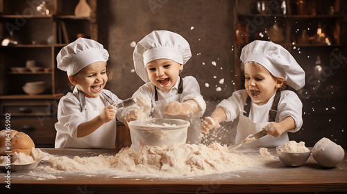 Little Bakers at Play: Kids Mixing Dough and Having Fun with Flour