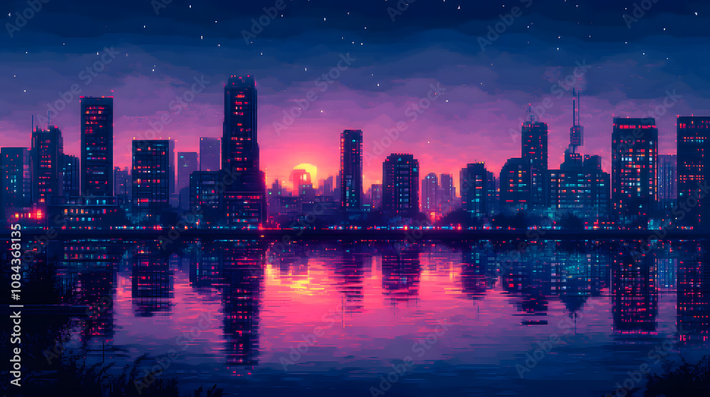 Night time In Cyber City pixel art Night time In Cyber City pixel art