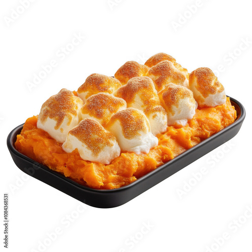 Ultra-realistic UHD Photo of Sweet Potato Casserole with Marshmallows, Perfect for Thanksgiving and Christmas Feasts