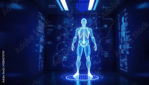 Innovative 3d anatomical model demonstrating human anatomy in a high-tech medical environment with futuristic visualization
