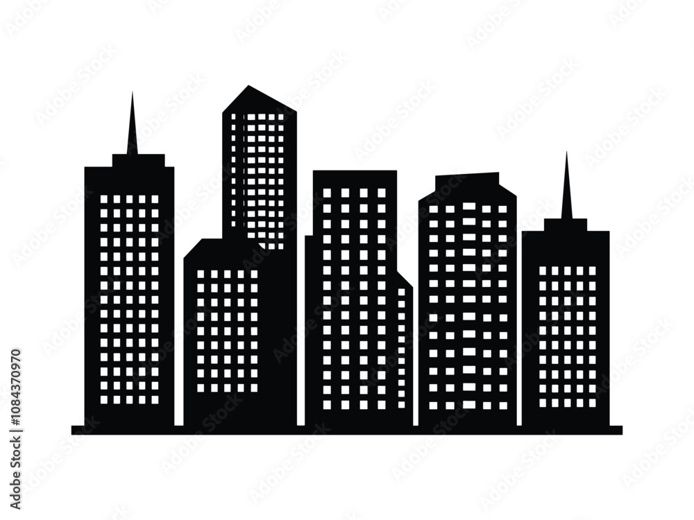 Fototapeta premium City Silhouette Vector Set Urban Skyline Panorama and Border Collection Architecture Design.