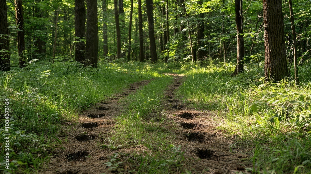 Fototapeta premium Animal Tracks in Lush Forest Scene