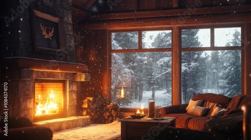 Wallpaper Mural Cozy Cabin Winter Wonderland: Fireplace, Snow, and Tranquility Torontodigital.ca