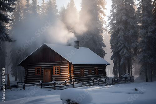 house in the snow.