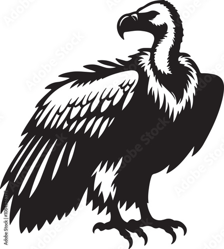 Vulture Silhouette Vector Art on White Background - Scavenger Bird Icon Design

 photo