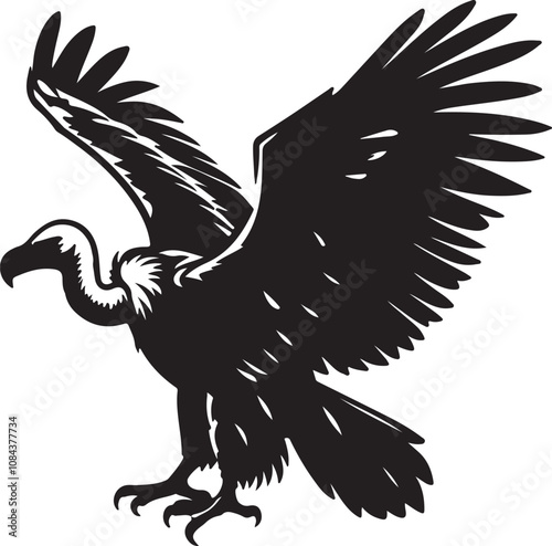 Vulture Silhouette Vector Art on White Background - Scavenger Bird Icon Design

 photo