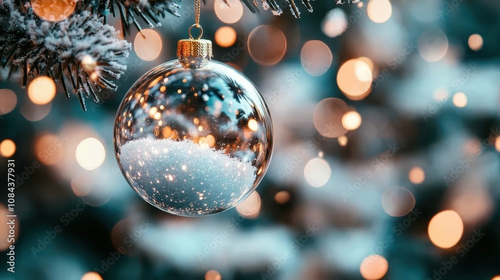 A sparkling Christmas ornament hangs on a festive green tree branch with soft, out-of-focus lights in the background, epitomizing the joy and warmth of the holiday season. A sparkling Christmas ornament hangs on a festive green tree branch with soft, out-of-focus lights in the background, epitomizing the joy and warmth of the holiday season.