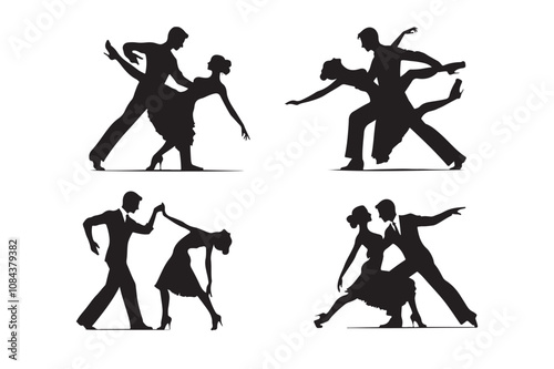 Beautiful couple dancing silhouette vector. Vector silhouettes of dancing people.
