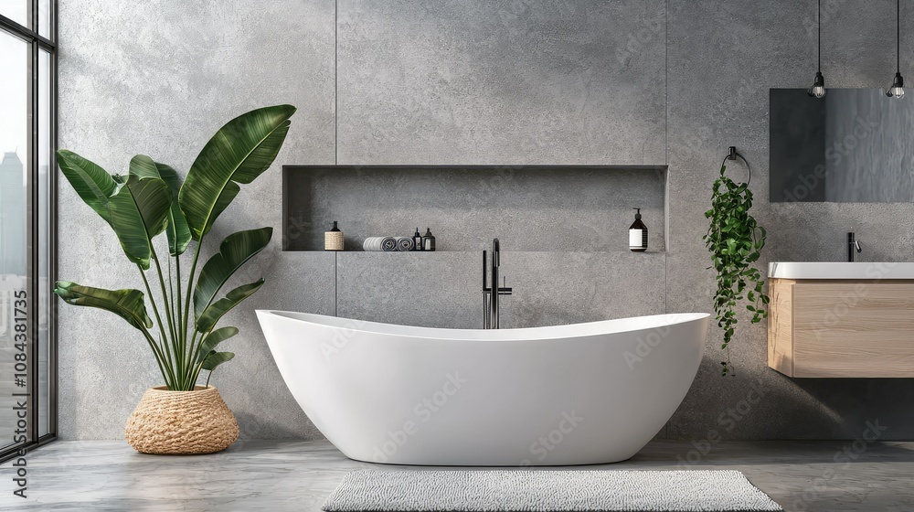 Fototapeta premium Modern Bathroom with Sleek Stone Countertops