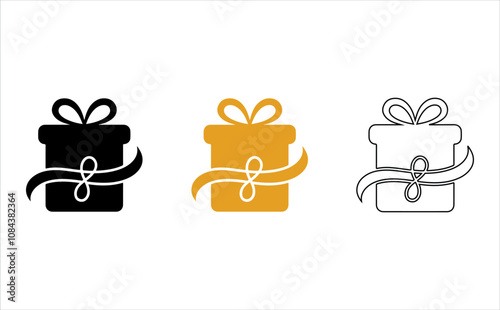 gift boxes with red silky ribbon bow, Gift card icon. Gift certificate vecto Gift boxes line icon. Birthday Shopping symbol. Package in Gift Wrap. Holiday  or valentine's day Love box Vector illustrat