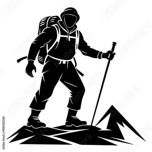 Conquering the Peak: A silhouette of a determined hiker reaching a mountain summit, symbolizing perseverance and the thrill of outdoor adventure. 