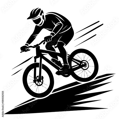 Mountain Biker in Motion: A dynamic silhouette of a mountain biker conquering a downhill slope, capturing the thrill and adrenaline of extreme sports. 