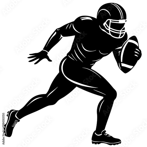 American Football Player in Action: Powerful silhouette of an American football player running with the ball, dynamic pose, athleticism, energy