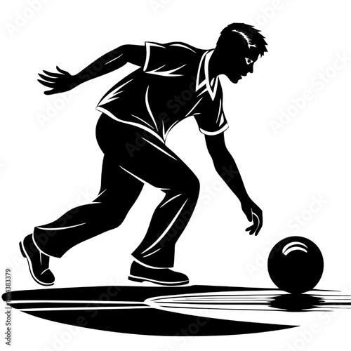 Bowling Silhouette: A dynamic silhouette of a bowler releasing a ball, capturing the focused energy and athleticism of the sport.  