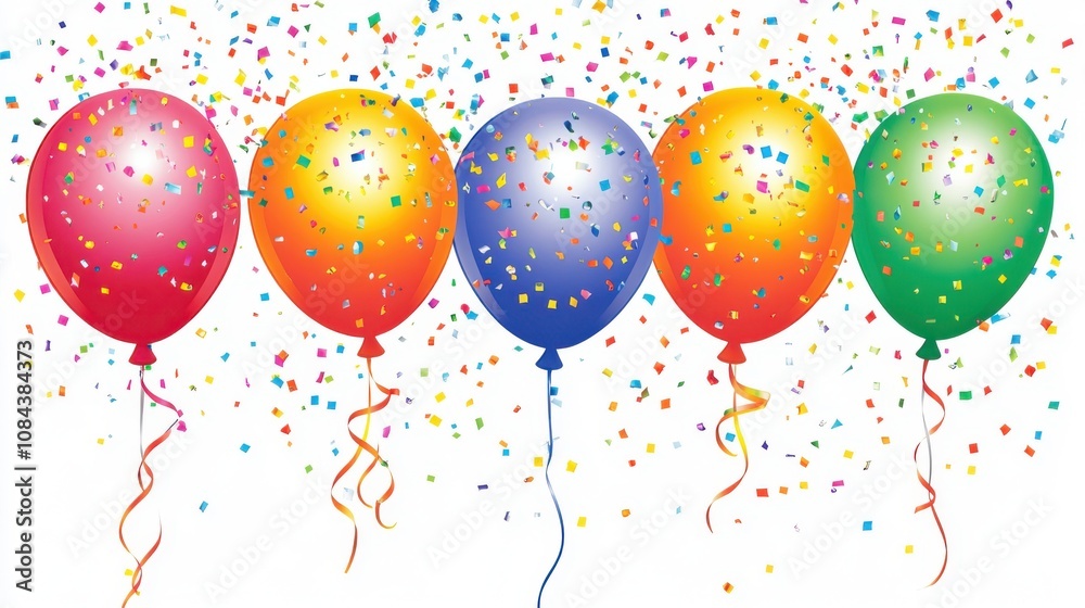 Colorful balloons with confetti floating in the air at a festive celebration party for any joyful occasion Colorful balloons with confetti floating in the air at a festive celebration party for any joyful occasion
