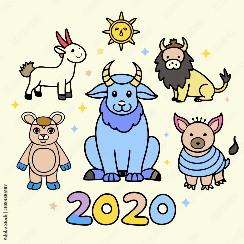 Fototapeta premium Set of Funny Cartoon Animals: A Playful and Amusing Collection of Humorous Animal Characters, Perfect for Kids' Illustrations, Featuring Cute and Silly Animal Designs in Fun and Colorful Styles