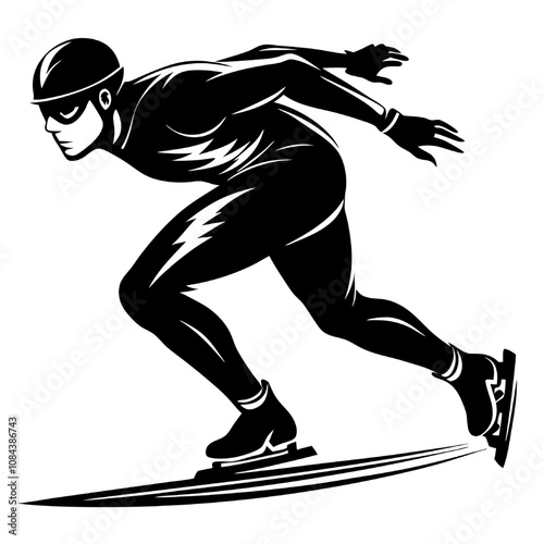 Speed Skating Champion: A stylized illustration of a speed skater in motion, capturing the power, grace and determination of this winter sport. 