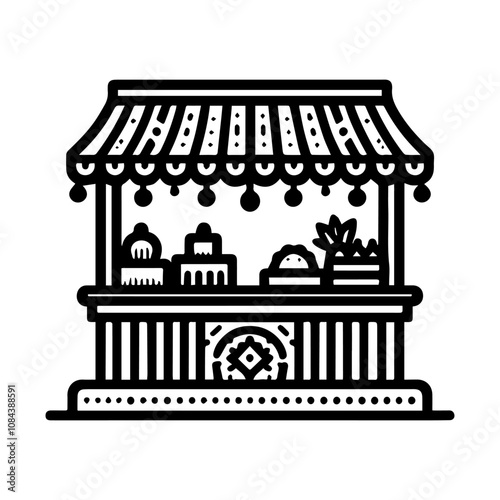 Simple Vector Icon of a Cultural Market Stall – Logo Design Illustration