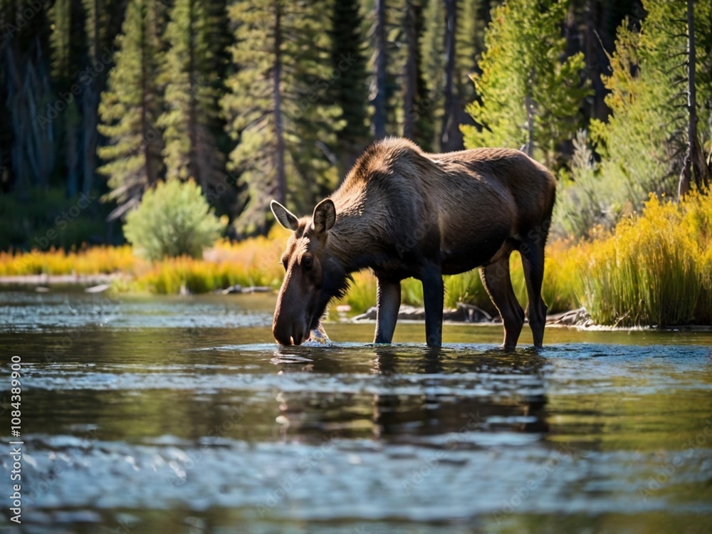 Fototapeta premium moose in the river