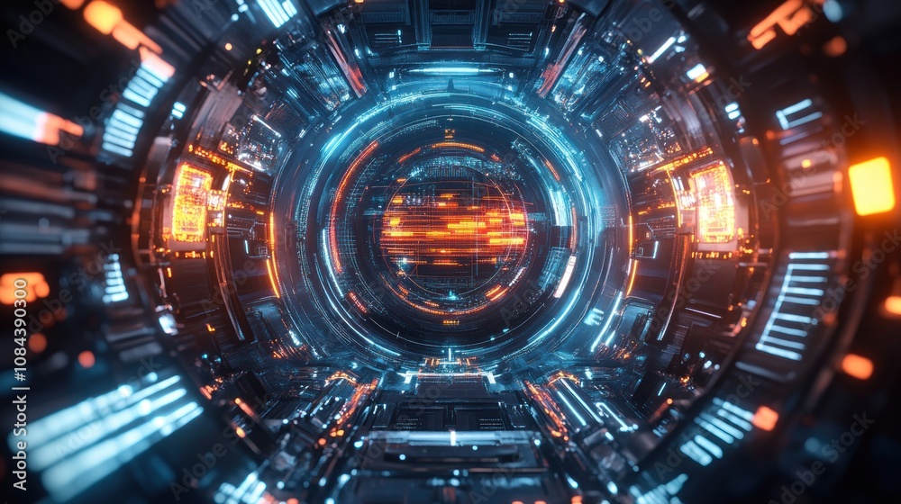 Fototapeta premium Cyberpunk Tunnel: A Futuristic Digital Corridor