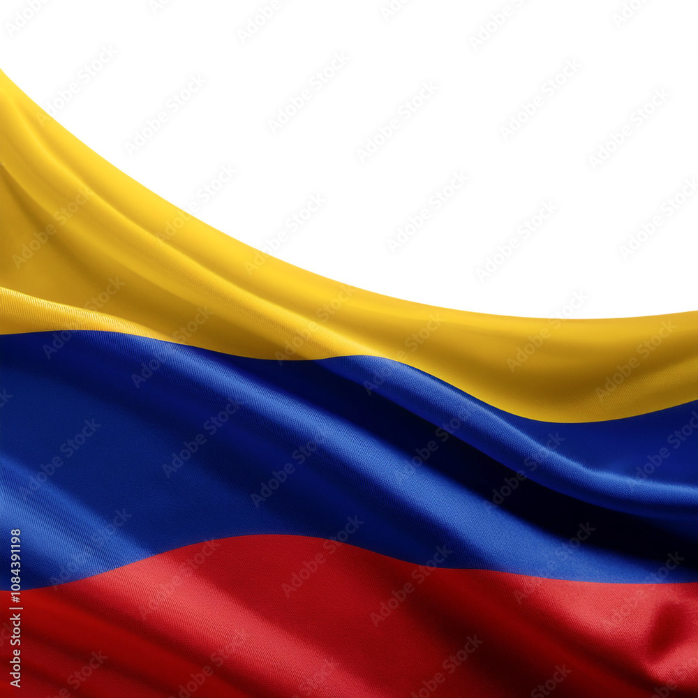 Fototapeta premium Colombia flag waving in the wind on side position provides copy space for text isolated