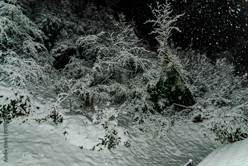 Dichter Schneefall am Fuße eines Hügels photo