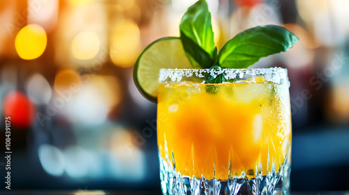 Mango Basil Margarita: A Vibrant Cocktail Combining Sweet Mango Puree and Aromatic Basil for a Refreshing Experience photo