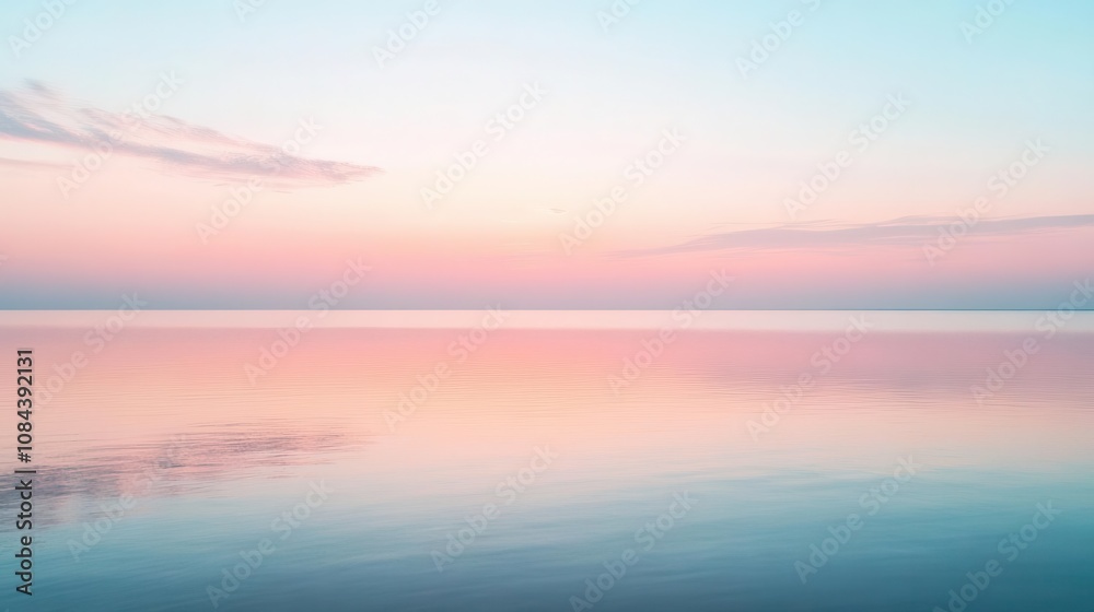 Fototapeta premium Tranquil seascape at dawn with pastel colors reflecting on calm waters.