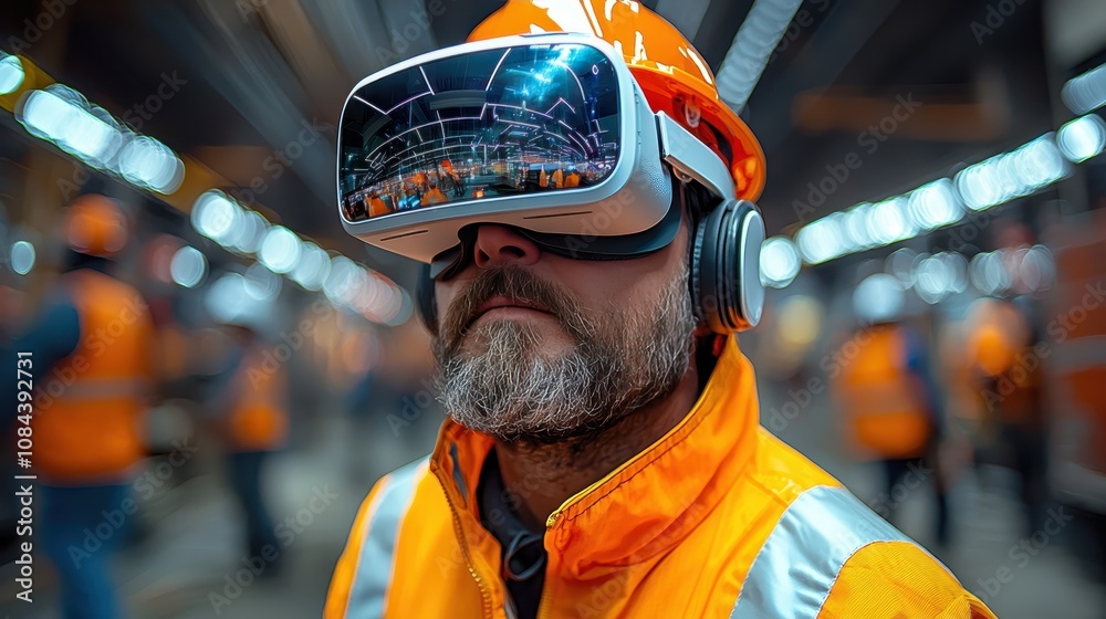 Virtual reality training experience for workers industrial site technology content indoor environment close-up view innovation Virtual reality training experience for workers industrial site technology content indoor environment close-up view innovation