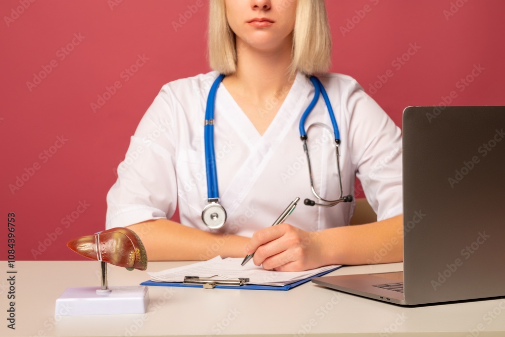 anatomical model liver on work desk of doctor anatomical model liver on work desk of doctor