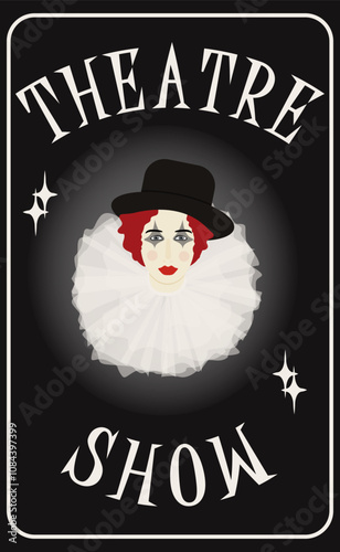 Poster of theatrical pantomime show. Flyer of announcement of mime performance