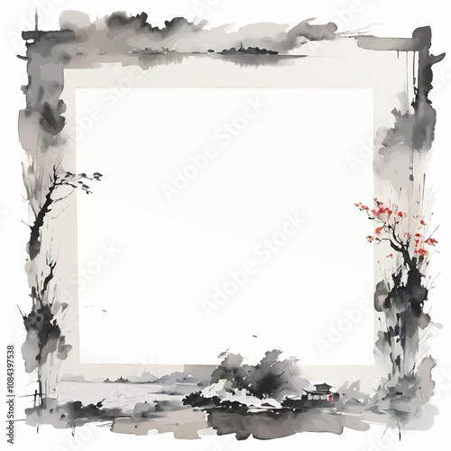 japanese watercolor frame pattern