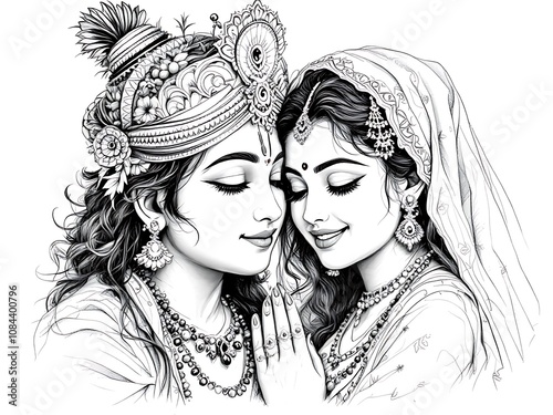 Pencil Drawing Sketch Art Cute Radha Krishna Realistic White Background, Pune, MLord Krishna with Radha playing flute Borivali Mumbai Maharashtra India Asia,Radha Krishna background image photo