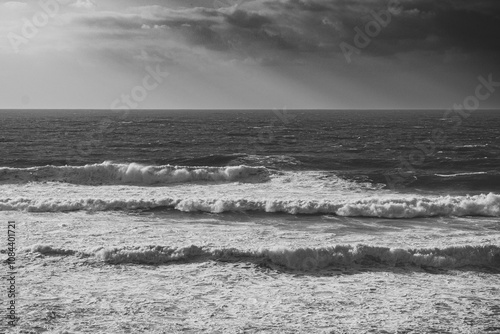 Mediterranean seascape in black and white of Gallura coast in northern Sardinia island, Italy 