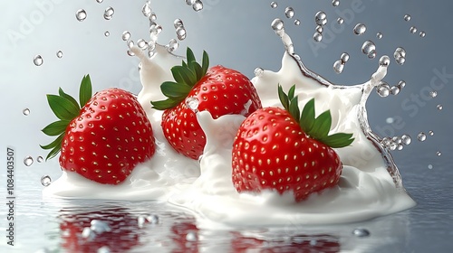 Fresh Strawberries with water splash over solid background AI generated photo