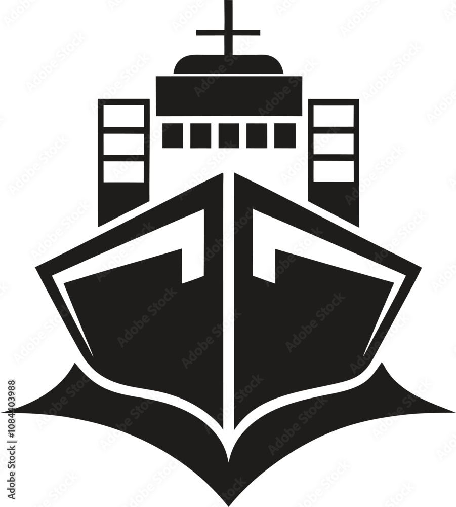 Cargo ship front view logo icon vector image Shilouette Cargo ship front view logo icon vector image Shilouette
