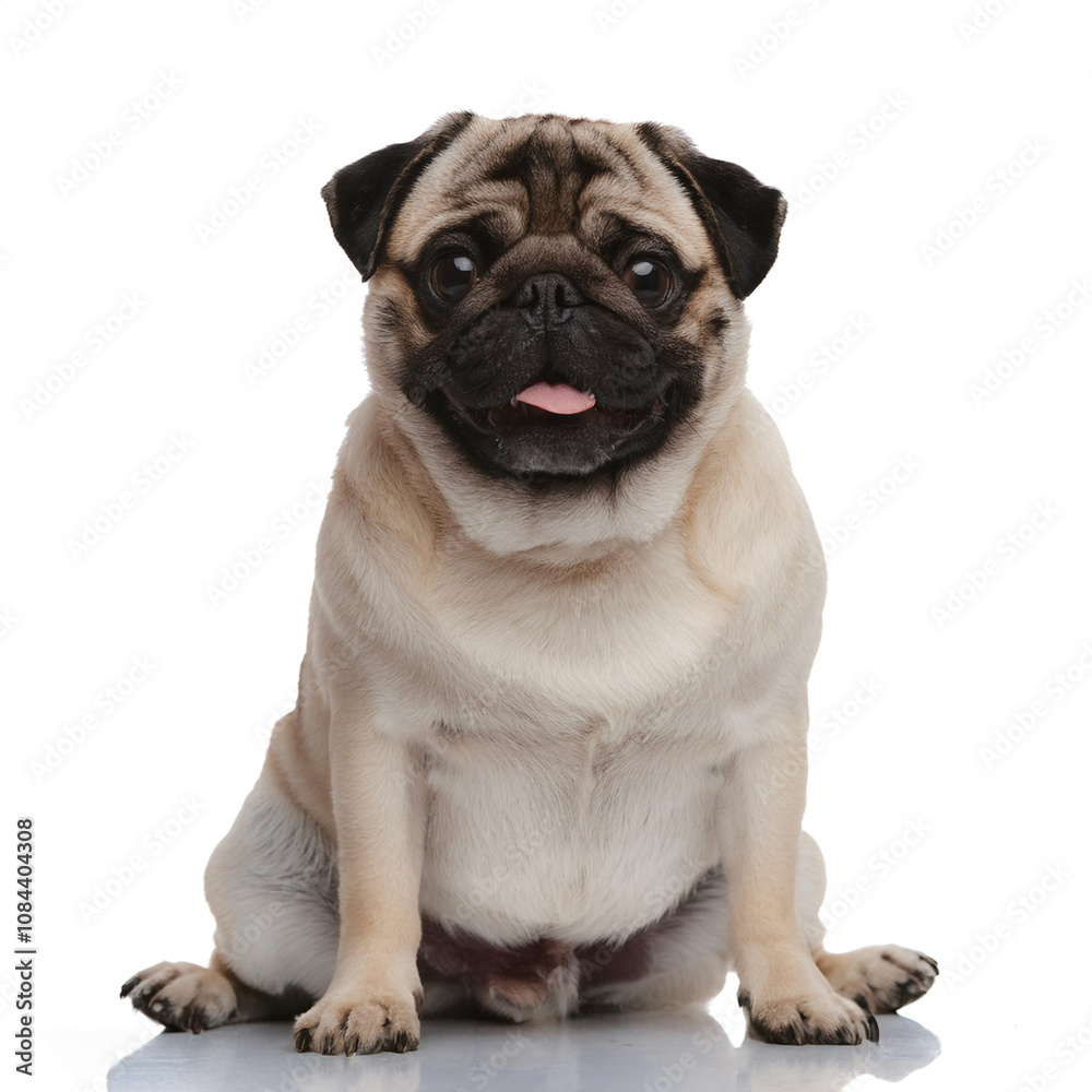 Pug Dog is sitting showing cute expression isolated Pug Dog is sitting showing cute expression isolated