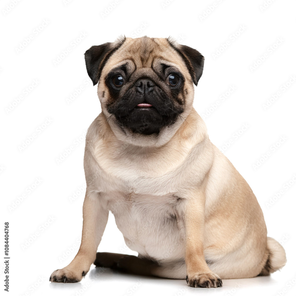 Pug Dog is sitting showing cute expression isolated Pug Dog is sitting showing cute expression isolated