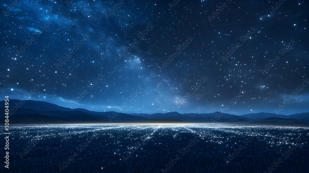 Football field glowing under bright lights against a starry evening sky. 4k image Football field glowing under bright lights against a starry evening sky. 4k image