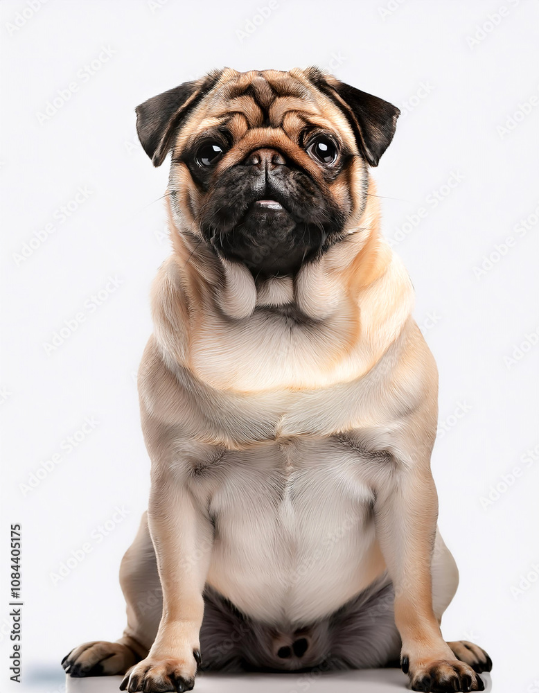 Pug Dog is sitting showing cute expression isolated Pug Dog is sitting showing cute expression isolated