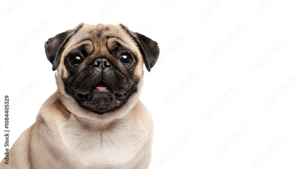 Pug Dog is sitting showing cute expression isolated Pug Dog is sitting showing cute expression isolated