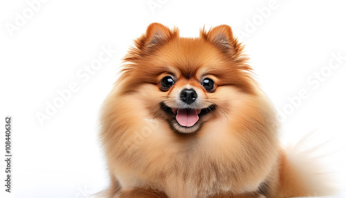 Pomeranian Dog is sitting showing cute expression