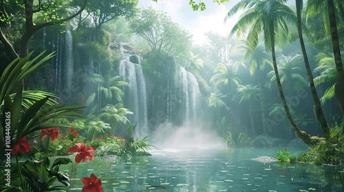 Powerful waterfall flowing through vibrant lush forest in scenic natural landscape
Seamless looping 4k time-lapse virtual video animation Generated AI