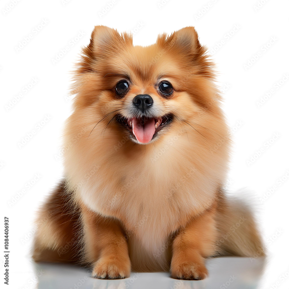 Pomeranian Dog is sitting showing cute expression